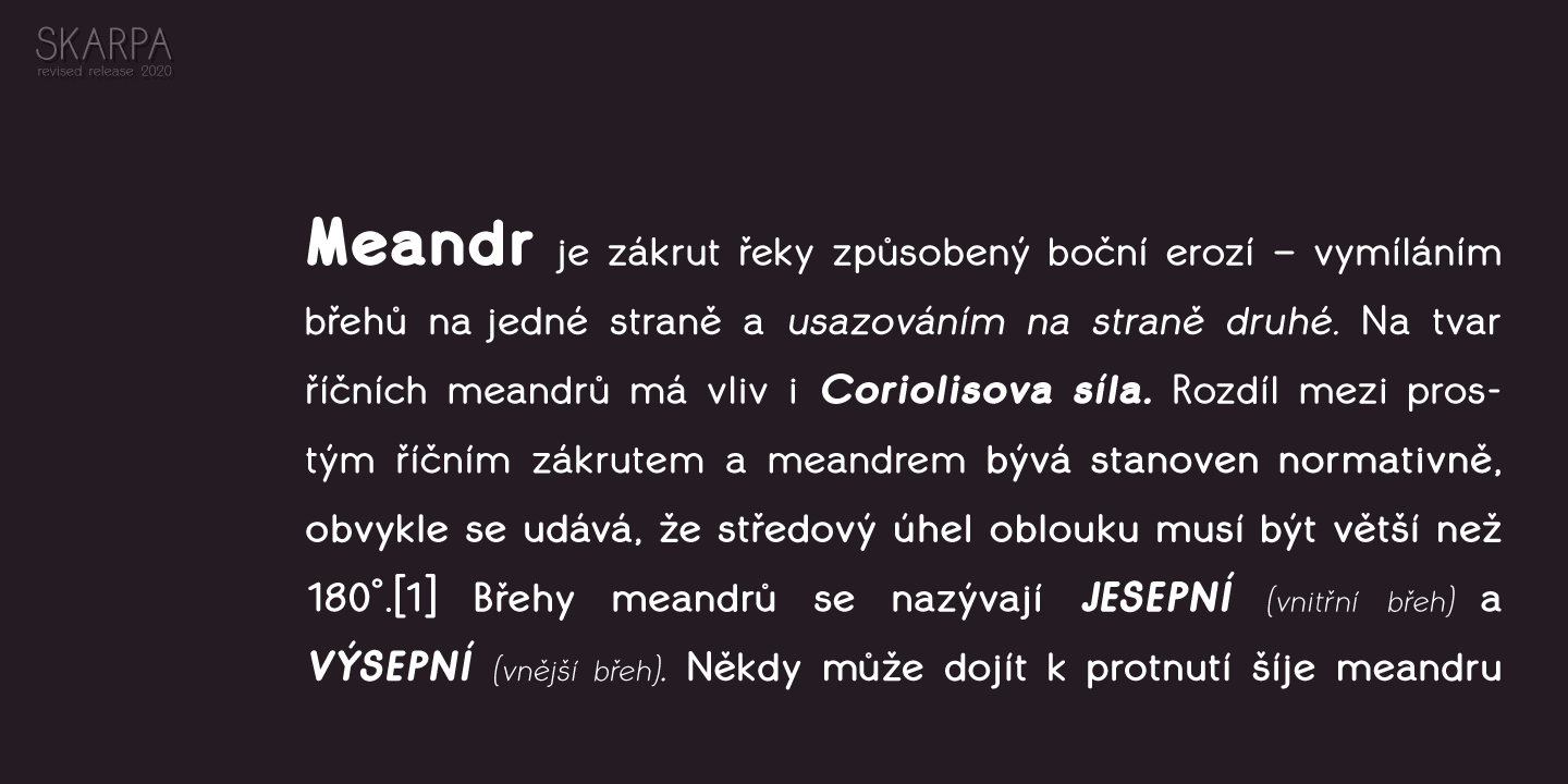 Ejemplo de fuente Skarpa Bold Italic